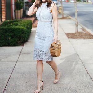 BARDOT Lace Panel Dress in Blue Mist- 8/M